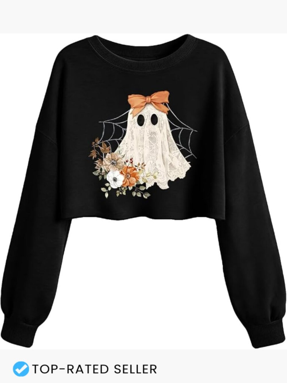 Halloween Crop Sweatshirt Women Ghost Long Sleeve Pullover Fall Shirt